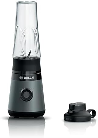 Bosch Serie 2 Frullatore a Immersione MMB2111S, 450 W, 40.000 giri/minuto, Borraccia ToGo 0.6 Litri, Lame in Acciaio Inox, Tappo Borraccia ToGo Incluso, Accessori Lavabili in Lavastoviglie, Argento