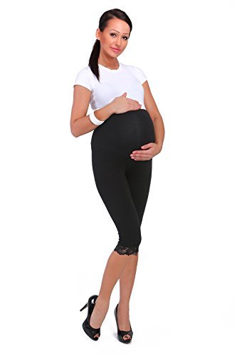 Futuro Fashion Maternity Cropped 3/4 Lenght Cotton Leggings With Lace All Colours & All Sizes Black 12 UK (L)