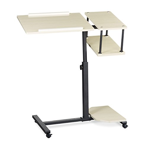 Relaxdays Laptoptisch höhenverstellbar XL HBT: 100 x 77 x 40 cm Großer Notebook Tisch als Sofatisch und Beistelltisch mit 4 bremsbaren Rollen für Tablet mit Mouse Ablage und Antirutsch-Leiste, creme - 2