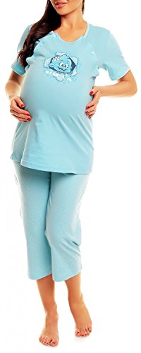 Happy Mama Women's Maternity Nursing Breastfeeding Pyjamas Nightwear. 397p (Blue, 16)