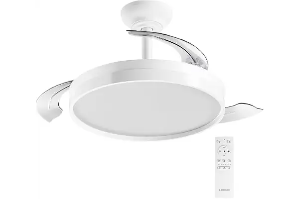 LEDUNI Ventilador con Luz 72W 7590lm Ventilador Invisible Ultra Silencioso con Mando a Distancia y Palas Retráctiles Decoración Luz Fría/Neutra/Cálida Interiores (Blanco Liso)
