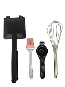 Canberry Combo Set of 4 Non-Stick Aluminium Gas Sandwich Maker with Silicom Butter/Oil Brush, Whisk and Lemon Sqeezer Toaster Grill Sandwiches Gas Toast Maker (Black)