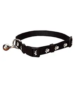 DOGBIT Adjustable Paw Print Cat Collar with Cute Bell (10 mm) Black