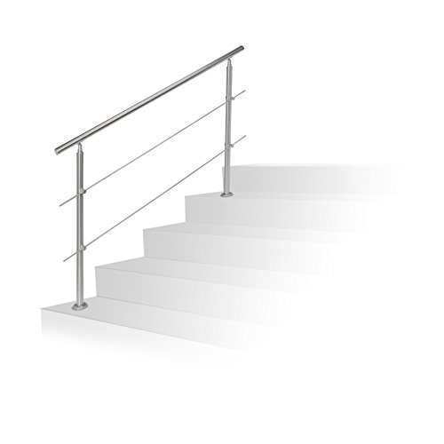 Relaxdays Treppengeländer Edelstahl Set, für Innen und Außen, Handlauf, 1,5 m lang, 2 Pfosten, 2 Querstreben, silber