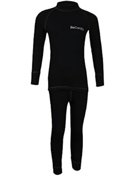 BeComfy Kinder Jungen Mädchen und Junge Funktionsunterwäsche Set Warme Thermoaktive Unterwäsche Schwarz Modell...