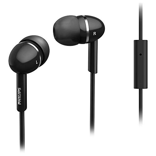 Philips SHE1455BK - Auriculares con Cable (Ajuste ergonómico cómodo, 3 Juegos de Almohadillas) Color Negro
