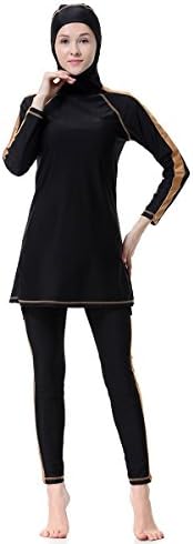 Muslim Swimming Costumes Women Three-Piece Swimsuits Islamic Muslim Swimwear Sun Protection Swimwear Sets Bathing Suits Top + Pant + Swimming CapZHANGM (Color : Black)
