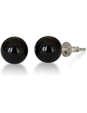 Onyx Ohrstecker, natürlich, rund, 6mm, 925 Silber