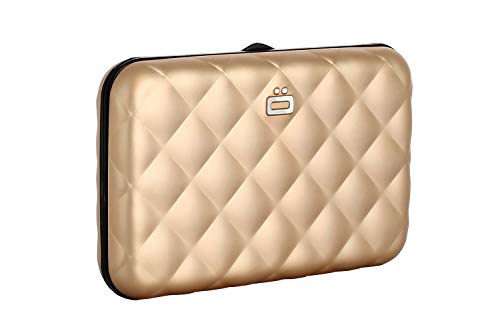 ÖGON Smart Wallets - Portefeuille Matelassé Quilted Button- Aluminium Anodisé Fermoir en métal (Rose Gold)