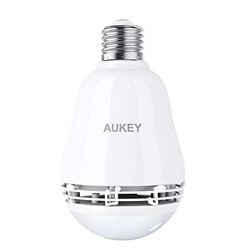 AUKEY Bluetooth Lautsprecher und LED Glühbirne mit Fernbedienung, 12W, dimmbare RGB Lampe für entspannten Musikgenuß, Memory-Funktion, 650LM, E27 Fassung Weiß (LT-BS1)