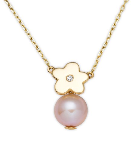 Preisvergleich Produktbild Miore Damen-Collier 18 Karat (750) Gelbgold Blume Swasser-Zuchtperle Ros ca.9mm und Brillant 41cm AG0168PLN