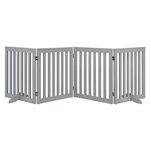 unipaws Freestanding Wooden Pet Gate Foldable Dog Gate w/2PCS Support Feet Dog Barrier Indoor Pet Gate Panels for Stairs, Gray