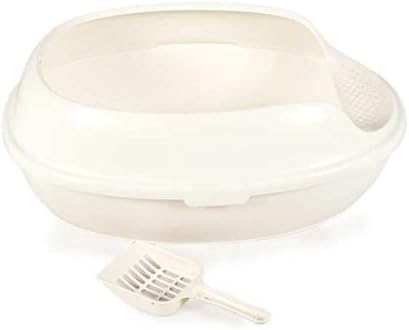 High Walls Cat Litter Tray - Includes Convenient Litter Scoop - Feet Cleaning Front Step - Anti-Bacteria Coating (White)