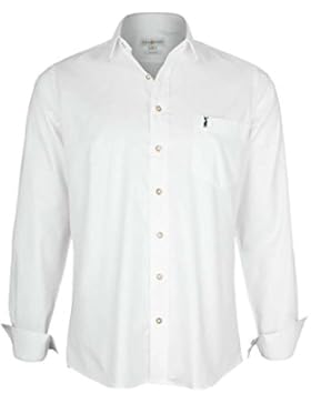 Herren Almsach Hemd Slim Fit weiß mit dezenter Hirschstickerei tanne, weiß/tanne,