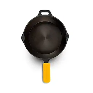 The Indus Valley Pre-Seasoned Super Smooth Cast Iron Skillet (D: 27 cm - Yellow Silicon Handle)