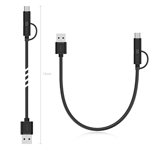 2in1 Inateck Micro USB Kabel & USB C Kabel, Datenkabel mit Micro USB und Typ-C zu USB 2.0 Typ A für Geräte mit Micro USB und Typ C Anschluss, inklusive Nexus 6P, Nexus 5x und Samsung, 15cm - 5