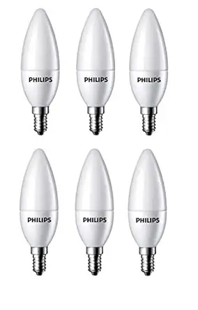 Philips 4-Watt 400-lumen Frosted Candle E14 Base (Cool White, Pack of 6) - Decorative, Ambience for Chandeliers, Wall Lights, Desk Lamps, Floor Lamps