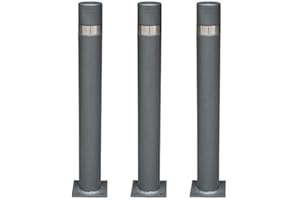 ADO - Pilona fija reforzada con placa inferior modelo City. Bolardo de hierro con parte superior en acero inoxidablede 95x800 mm para atornillar a suelo (3- Pilonas)