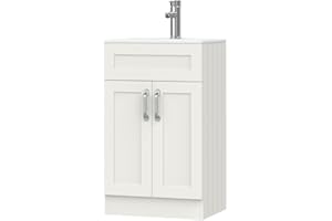 BELOFAY Crawley White 500mm Floor Standing Bathroom Vanity Unit With Basin - Laquered Cloakroom Vanity Unit with 1 Tap Hole Ceramic Basin and Soft Close Hinges. (WASTE INCLUDED)