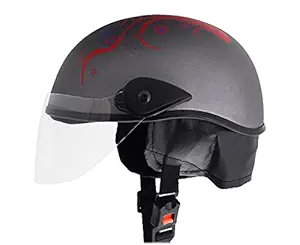 Western Era Stylish Half Face Helmet for Kids || Baby Safety and Comfort || (3-12 Years) (Grey Matte) (Red Sticker)