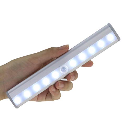Lampada da Parete con Sensore Di Movimento, Luce Notturna Ricaricabile USB da 10 LED con Striscia Magnetica per Scala, Armadio (1 Pezzi) (Bianco)
