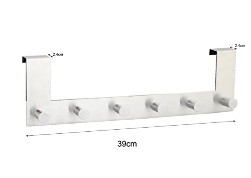 axentia Türgarderobe Edelstahl ohne Montage & Bohren – Garderobe für Tür mit 6 Haken – Türhaken für Küche, Bad & Flur -Handtuchhalter Hakenleiste rostfrei - 2