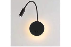 Budbuddy 3+8W LED Lampada da lettura luce di lettura nero Lampada da comodino per la lettura a letto, flessibile a collo di cigno flessibile, luce notturna in alluminio (nero/Bianco caldo-2)