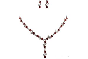 Jay Jewellery - Red Acrylic Crystal Silver Tone Necklace with Earrings