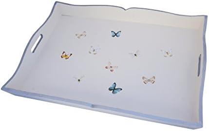 Fundashop Tray – German, Butterflies Decoration, Wood 50x35x6 cm Off-White