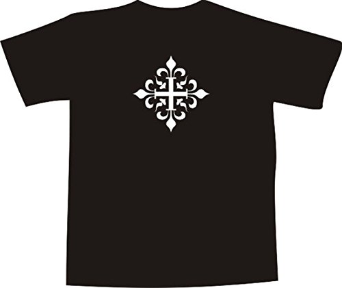 T-Shirt E1085 Schönes T-Shirt mit farbigem Brustaufdruck - Logo / Grafik / Design - abstraktes Pflanzen Ornament mit schönen Verzierungen und einem Kreuz Mehrfarbig