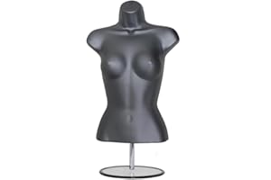 Display Guru Female Hanging Mannequin Half Body Form 3 Quarter Bust Shop Display With Round Stand (Silver)
