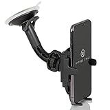 Kompakte KFZ-Halterung zur Befestigung an der Windschutzscheibe mit ca. 14cm Länge und weich gepolsterten Seitenteilen zum Schutz Ihres Apple Telefons. Hergestellt in Deutschland