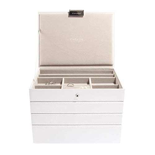 Stackers classic size |conjunto organizador de la joyería de 4 cajas, blanco con forro de terciopelo gris
