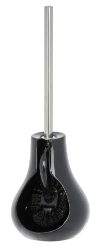 WENKO 21005100 WC-Garnitur Drop Black - innovative Bürstenform, Keramik, 14 x 40 x 13.5 cm, Schwarz