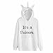 Produktbild TWIFER Damen Einhorn Print Langarm Hoodie Sweatshirt Weiß Sweater Kapuzenpullover