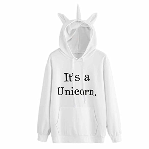Preisvergleich Produktbild TWIFER Damen Einhorn Print Langarm Hoodie Sweatshirt Weiß Sweater Kapuzenpullover