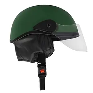 Western Era Unisex Half Helmet for Men & Women | Clear Visor | Comfort & Safety | Enhanced Design | Color - Green Matte (Medium)