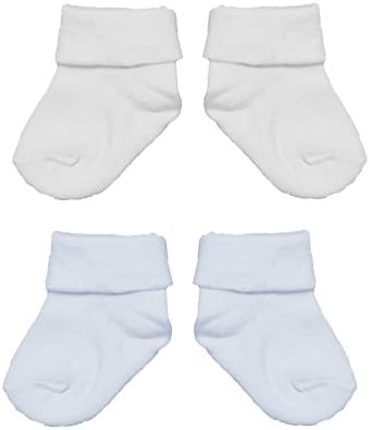 Baby Boys Cute Turnover Socks 2 Pairs - Plain White & Plain Baby Blue (UK 0-0 / EUR 16-16)