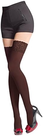 NEW Lace Top 80 Denier Sheer Hold-Ups Stockings 9 Various Colours- Sizes S-XL (Large, Brown)
