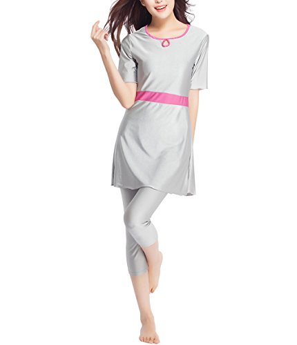 Preisvergleich Produktbild Swallowuk Damen Muslim Abaya Dubai Muslimische Islamische Burkini Badeanzug Bademode Badebekleidung Schwimmanzug Swimsuit Kurzarm Arabische Indien Türkische Kleidung (M, Grau)