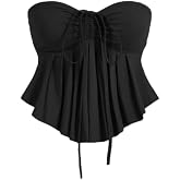 Trendy Drawstring Front Off-Shoulder Ruffle Hem Tube Top | Stylish Fashion
