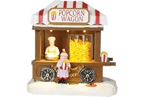 E4FUN Village de Noël : machine à pop-corn avec éclairage LED, pop-corn en mouvement, fonctionne sur piles