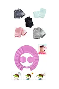 kriya 2 pcs combo Safe Soft Bathing Baby Shower Cap Wash Hair For Children Baby Eye Ear Protector + Babys Elastic Soft Breathable Anti-Slip Knee Pads Elbow Safety Protector Pads for Crawling for Kids