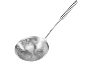 Veciado Stainless Steel Skimmer 46.5 * 18cm Strainer Colander Ladle Spoon Oil Strainer with Comfort Handle and Hanging Holes Slotted Spoon for Kitchen Frying Food, Noodles, Pasta, Spaghetti