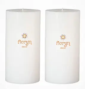 Floryn Decor Paraffin Wax Pillar Candle (Set of 2, 3 X 6 Inch, White) | Dripless | Smokeless | Unscented | Burning time- 60 hrs | Hand Poured | Christmas Candle