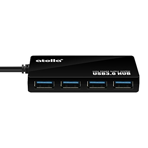 Atolla 4 Port USB 3.0 Hub Ultra Slim Extra Mini USB 3 Extender SuperSpeed Datenübertragung für Handy Apple MacBook Air MacBook Pro Mac Mini iMac MacPro Windows Laptop PC und weiteren USB Geräten(Schwarz) - 3