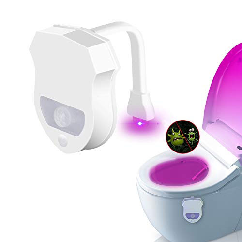 WC luz nocturna, JESWELL LED Luz de Inodoro Luz con Detección de movimiento del sensor automático, 8 Cambio de Color,Funciona con Pilas, para cuartos de baño con niños (Sólo activa en la oscuridad)