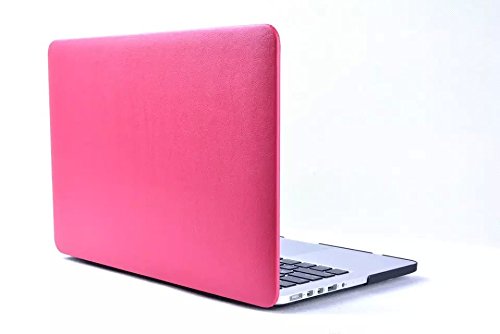 HASESS Seidig Glatt Sanfte Berührung Harte Schale Hülle Abdeckung PU-Leder Coated Snap-on Schale Abdeckung Laptop Folio Haut Hülsen für Apple Macbook Pro 13" A1425 A1502 mit Retina + Klar TPU EU/UK Tastatur Abdeckung + Klar LCD-Schirm-Schutz - Rosa