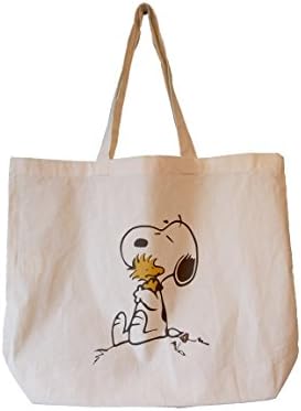 Snoopy & Woodstock Natural Cotton Snoopy Tote Bag/Large Tote Bag. Adorable Snoopy Gift. Reusable Shopping Bag, Perfect Beach Bag & Shoulder Bag. Great Summer Bag