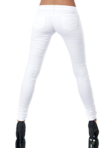 L851 Damen Jeans Hose Hüfthose Damenjeans Hüftjeans Röhrenjeans Röhrenhose Röhre, Farben:Weiß, Größen:34 (XS) - 